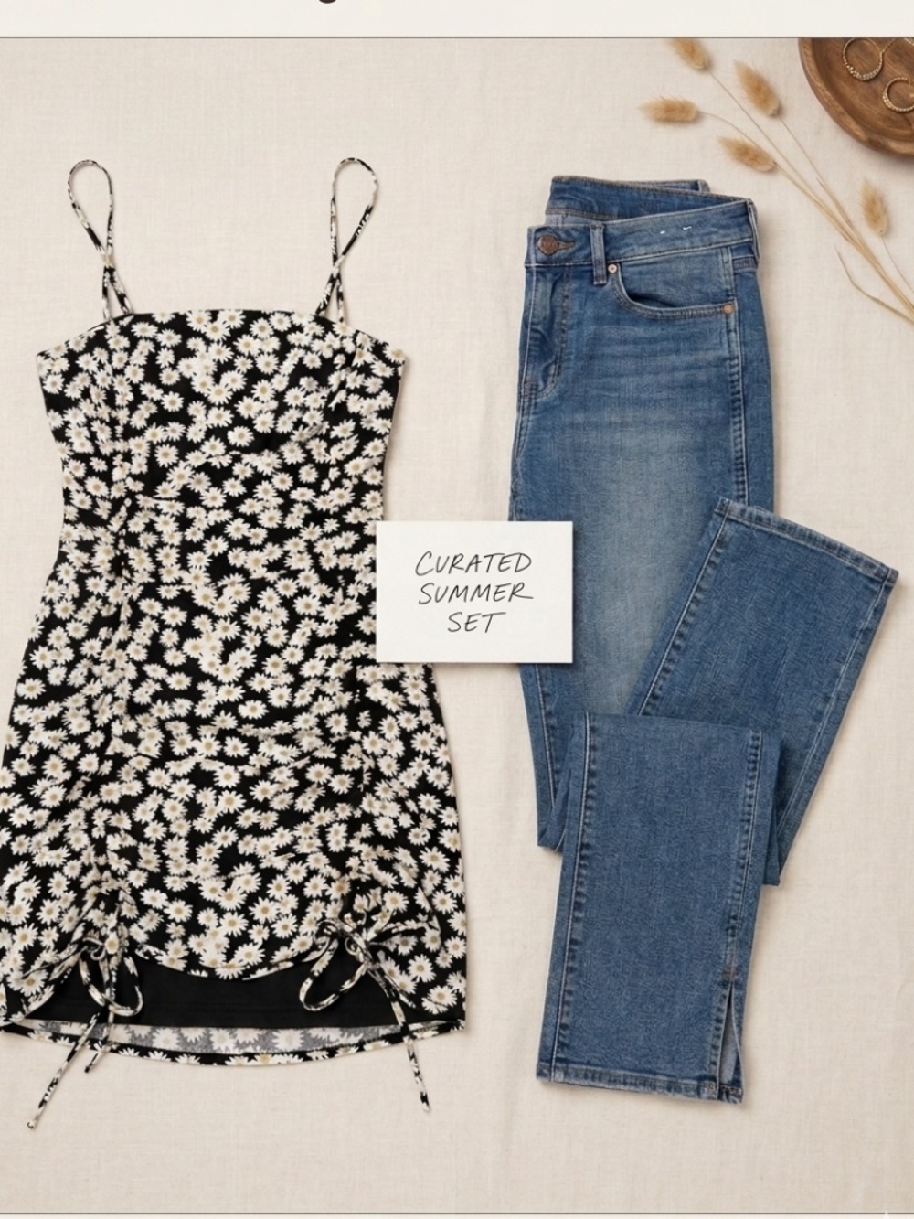 Garage Daisy Ruched Mini Dress XS & Gap Vintage Slim Jeans Set Size 26